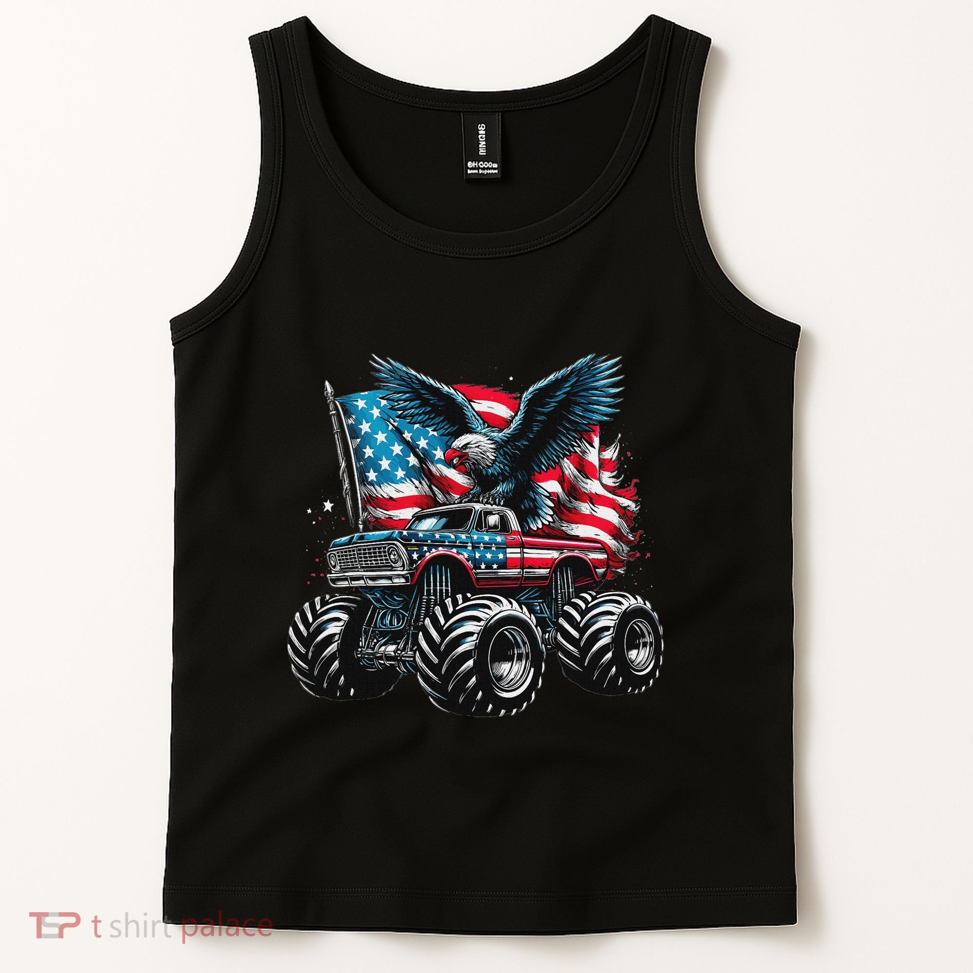 Monster Truck Bald Eagle 4th Of July American Flag Tank Top