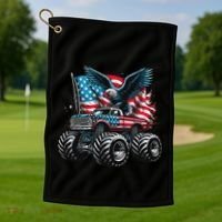 Monster Truck Bald Eagle 4th Of July American Flag Golf Towel thumb 1