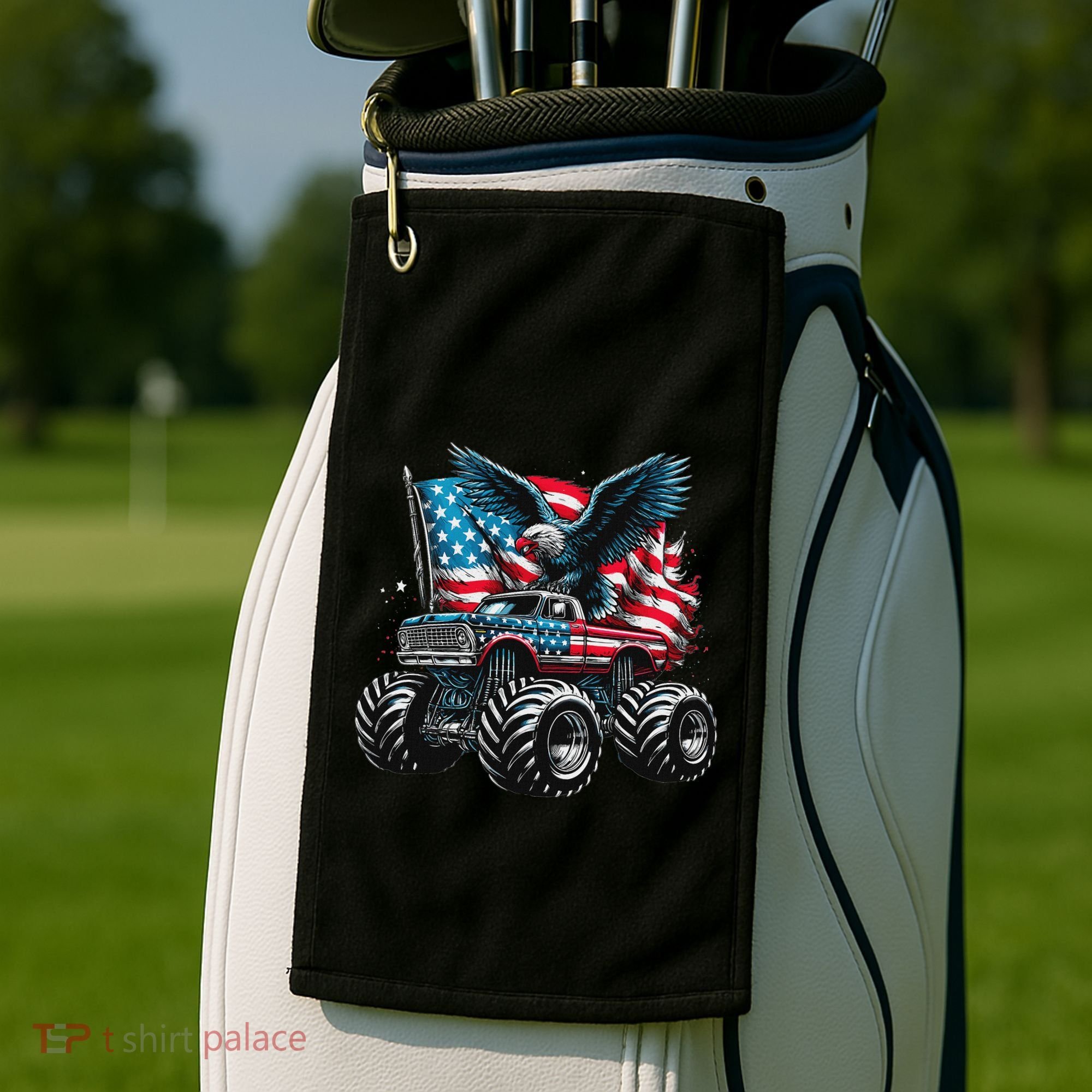 Monster Truck Bald Eagle 4th Of July American Flag Golf Towel