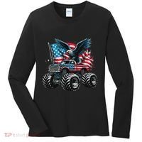 Monster Truck Bald Eagle 4th Of July American Flag Women's Long Sleeve Shirt thumb 0