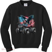 Monster Truck Bald Eagle 4th Of July American Flag Kids Sweatshirt thumb 0