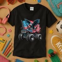 Monster Truck Bald Eagle 4th Of July American Flag Kids T-Shirt thumb 3