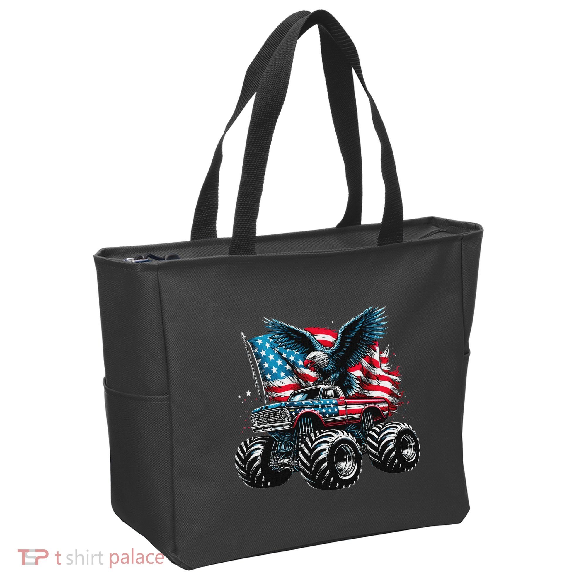 Monster Truck Bald Eagle 4th Of July American Flag Tote Bag