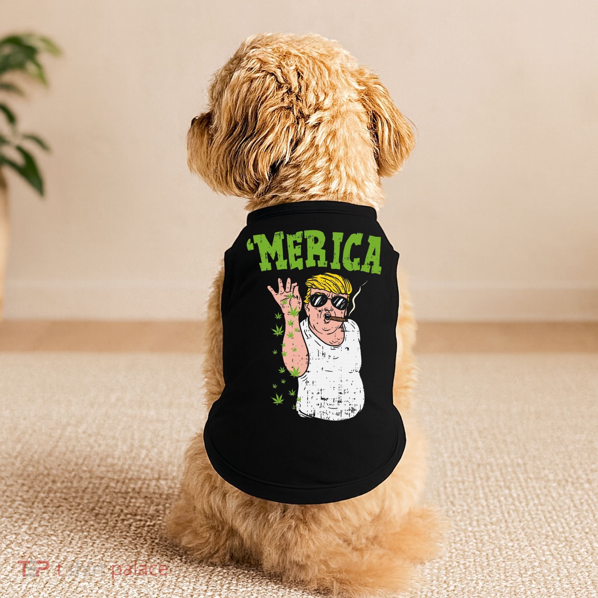 Merica Trump Bae Smoking Weed Cannabis Funny 420 Stoner Gift Doggie Tank