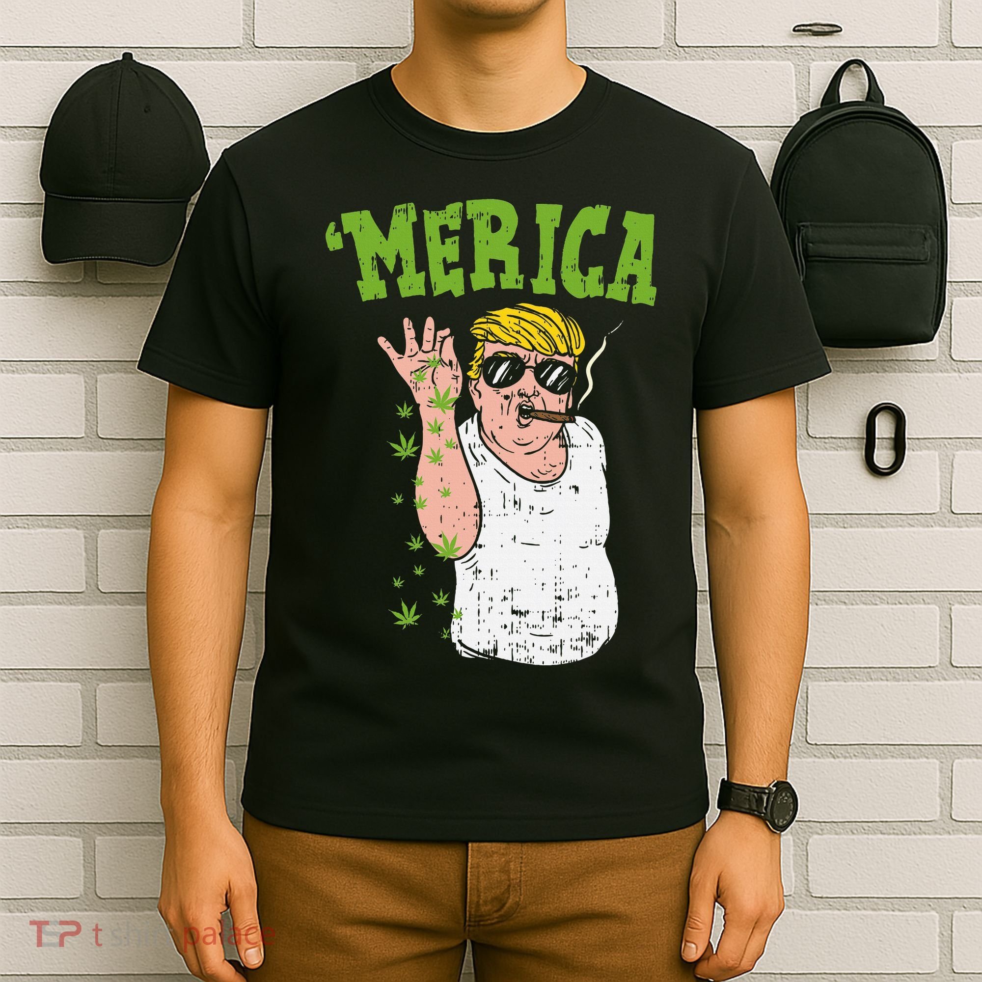 Merica Trump Bae Smoking Weed Cannabis Funny 420 Stoner Gift T-Shirt