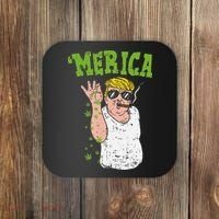 Merica Trump Bae Smoking Weed Cannabis Funny 420 Stoner Gift Coaster thumb 0