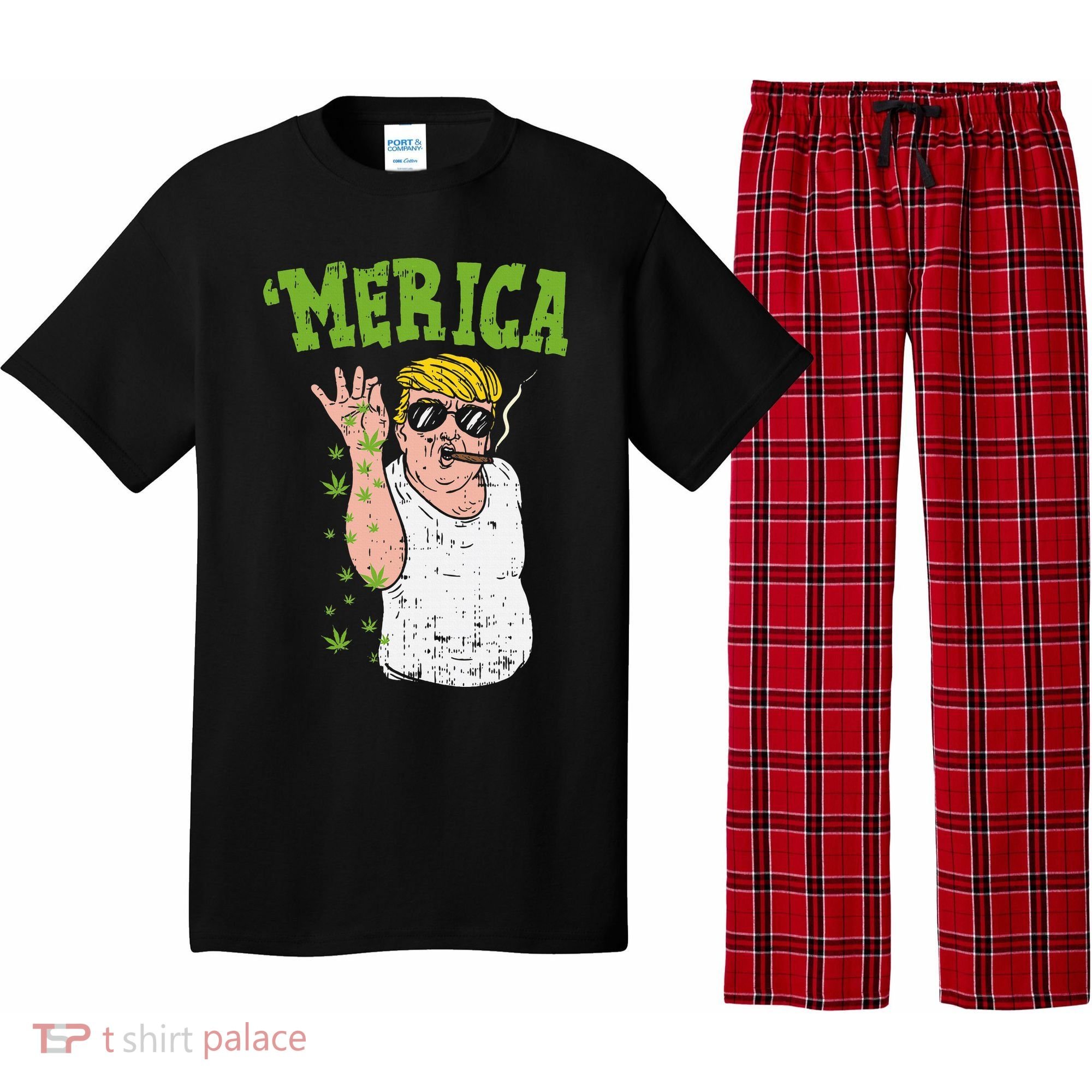 Merica Trump Bae Smoking Weed Cannabis Funny 420 Stoner Gift Pajama Set