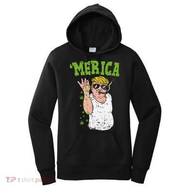Merica Trump Bae Smoking Weed Cannabis Funny 420 Stoner Gift Women's Hoodie