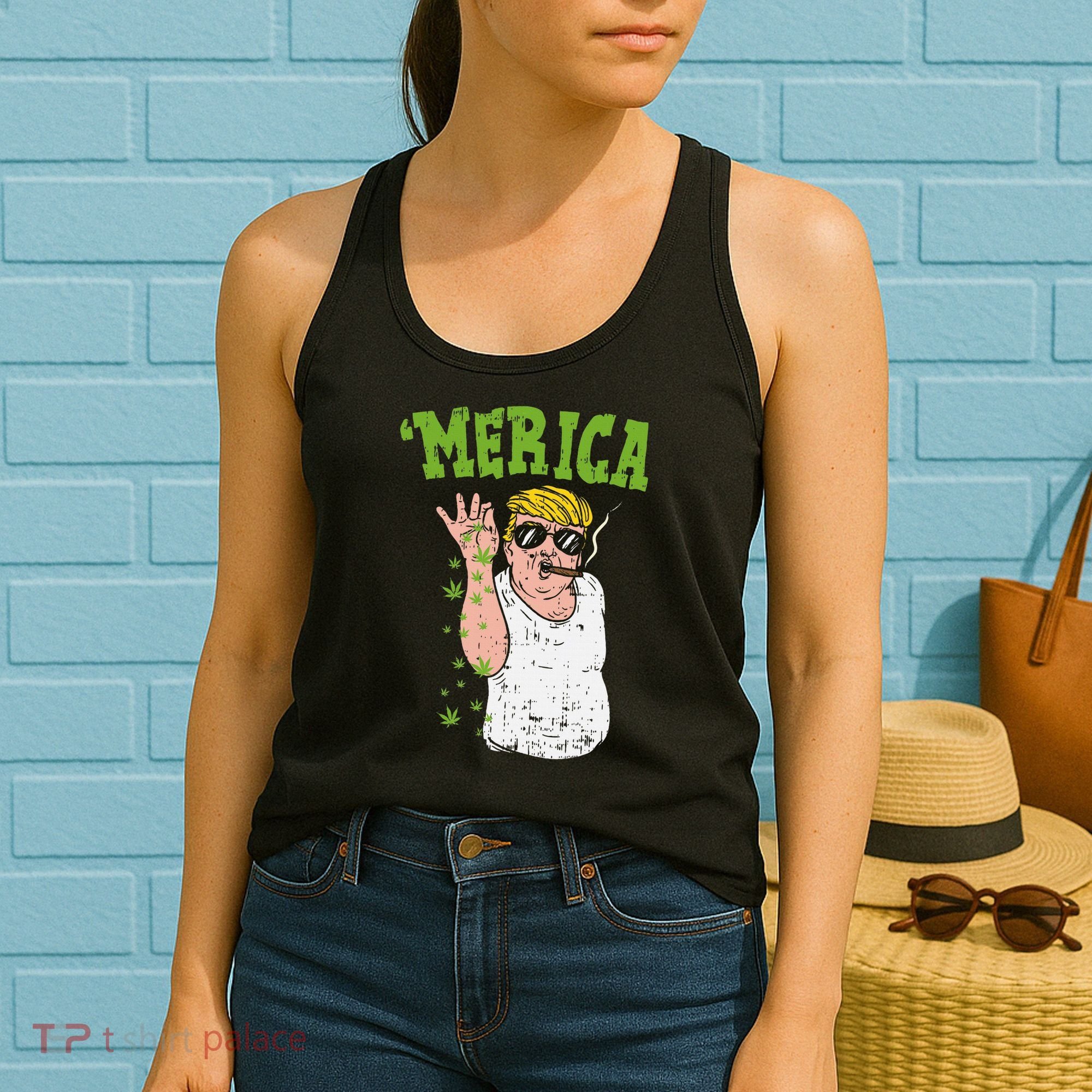 Merica Trump Bae Smoking Weed Cannabis Funny 420 Stoner Gift Women's Tank Top