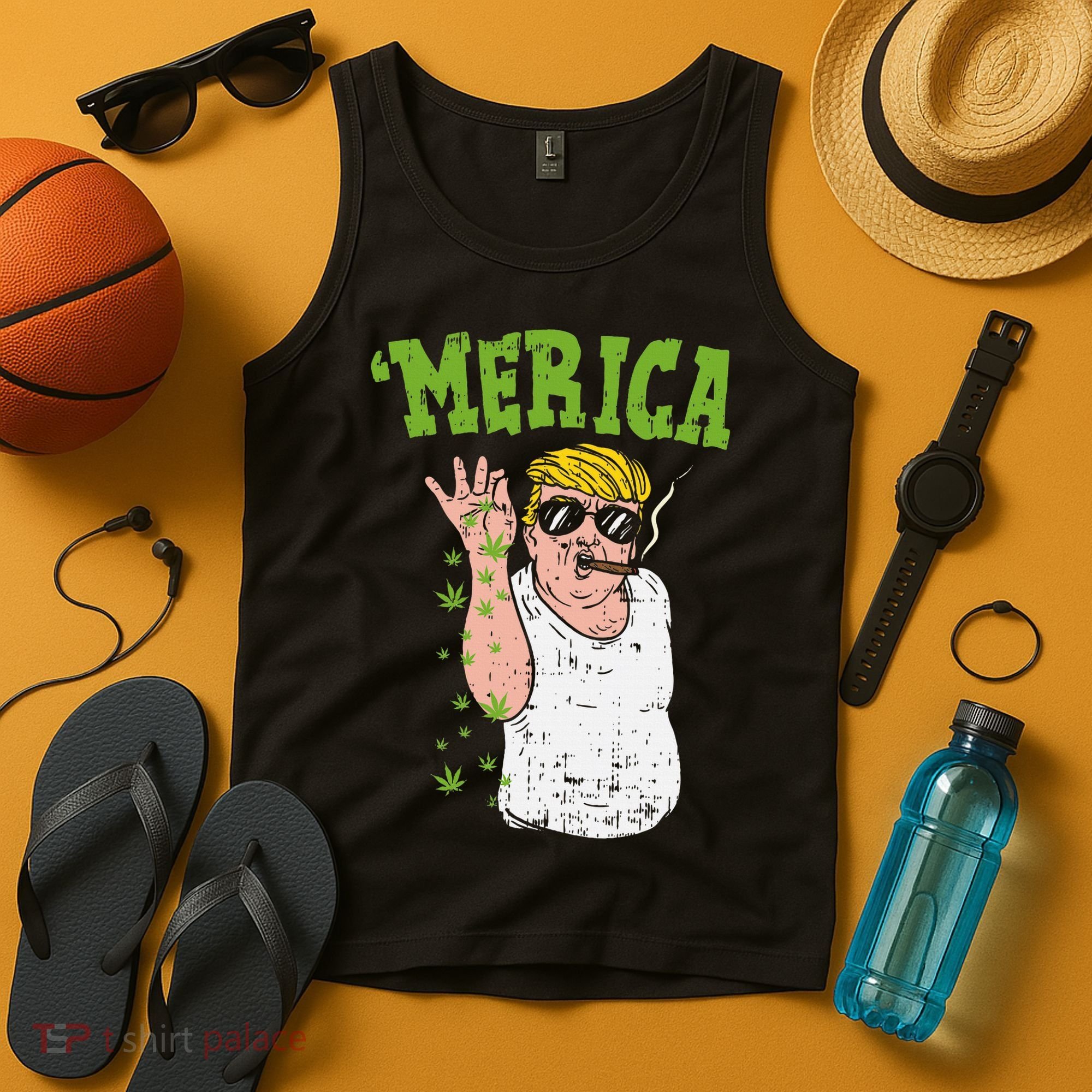 Merica Trump Bae Smoking Weed Cannabis Funny 420 Stoner Gift Tank Top