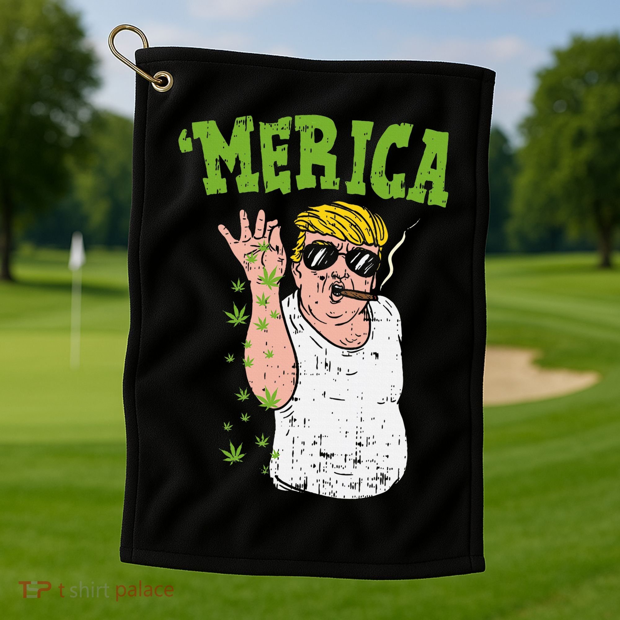 Merica Trump Bae Smoking Weed Cannabis Funny 420 Stoner Gift Golf Towel