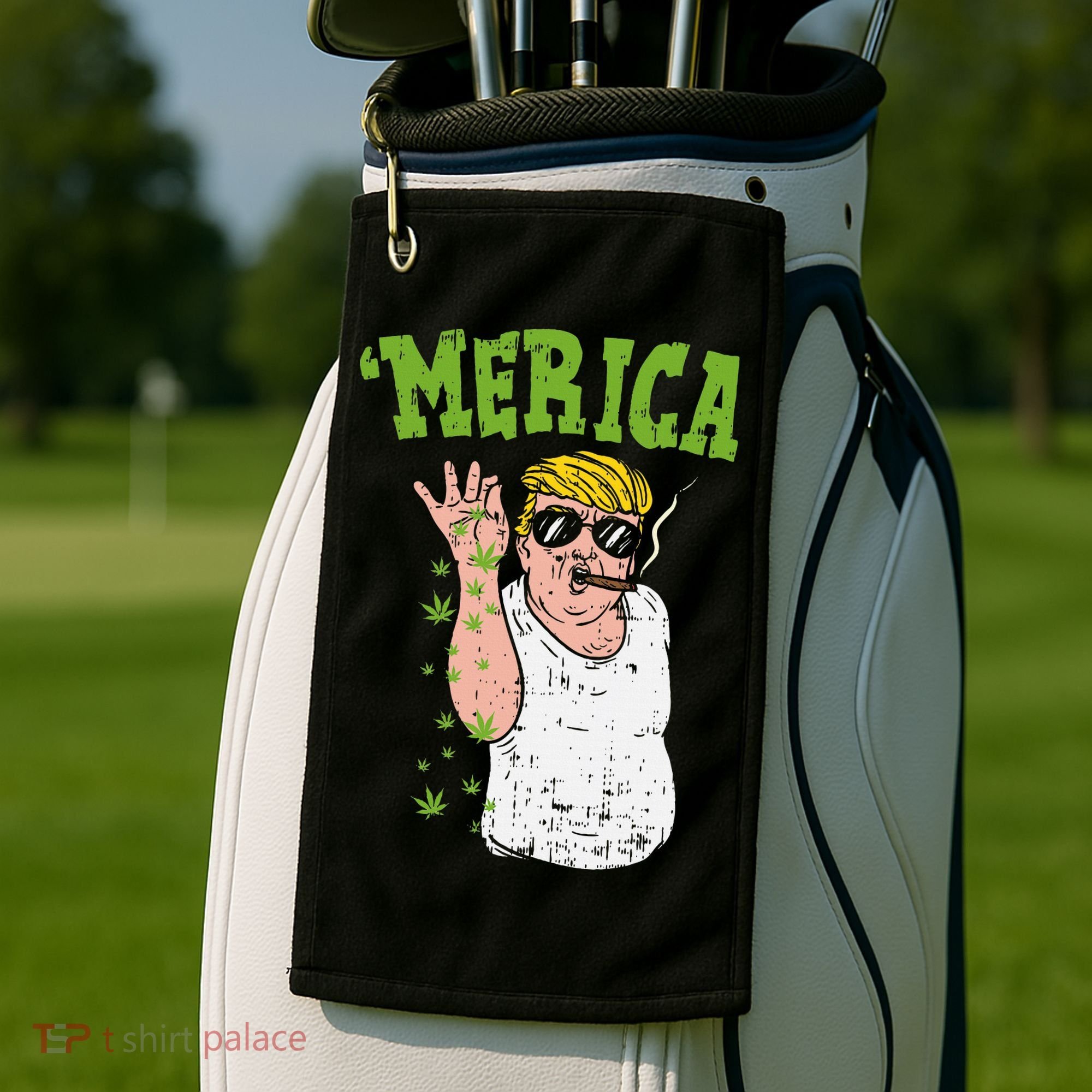 Merica Trump Bae Smoking Weed Cannabis Funny 420 Stoner Gift Golf Towel