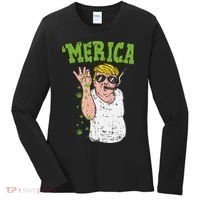 Merica Trump Bae Smoking Weed Cannabis Funny 420 Stoner Gift Women's Long Sleeve Shirt thumb 0