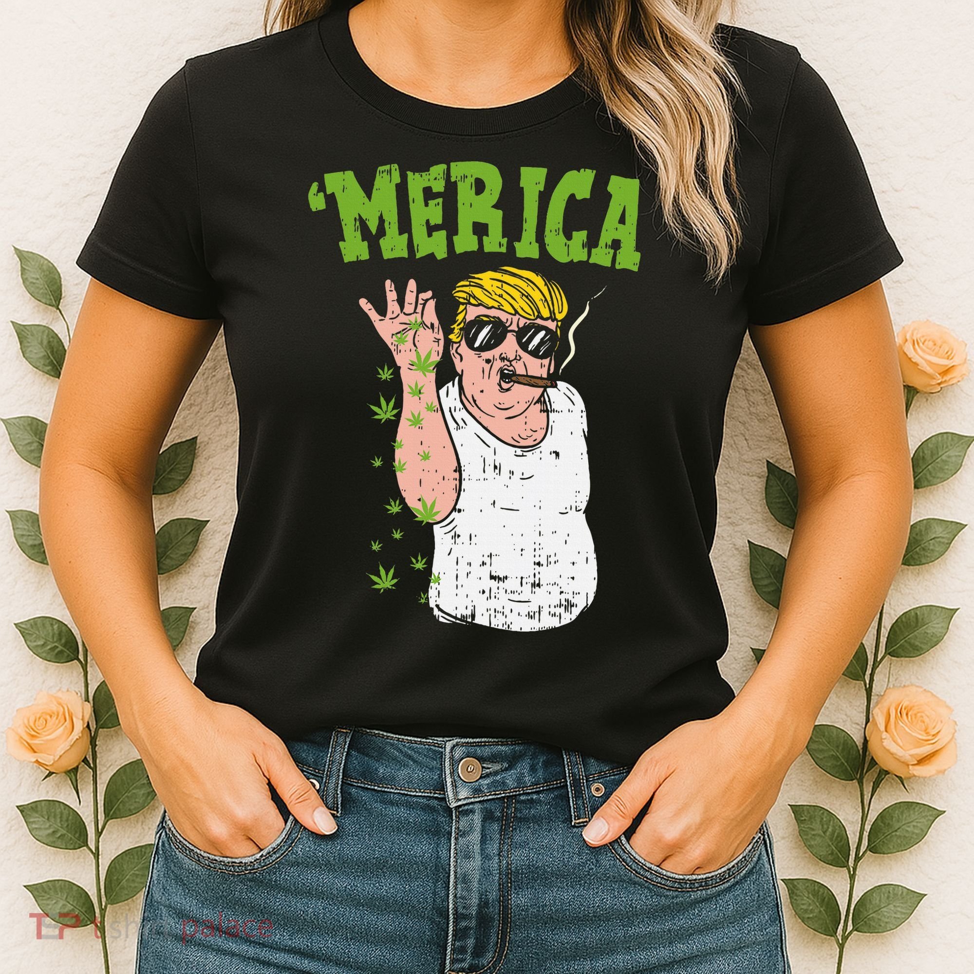 Merica Trump Bae Smoking Weed Cannabis Funny 420 Stoner Gift Women's T-Shirt
