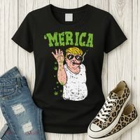 Merica Trump Bae Smoking Weed Cannabis Funny 420 Stoner Gift Women's T-Shirt thumb 3