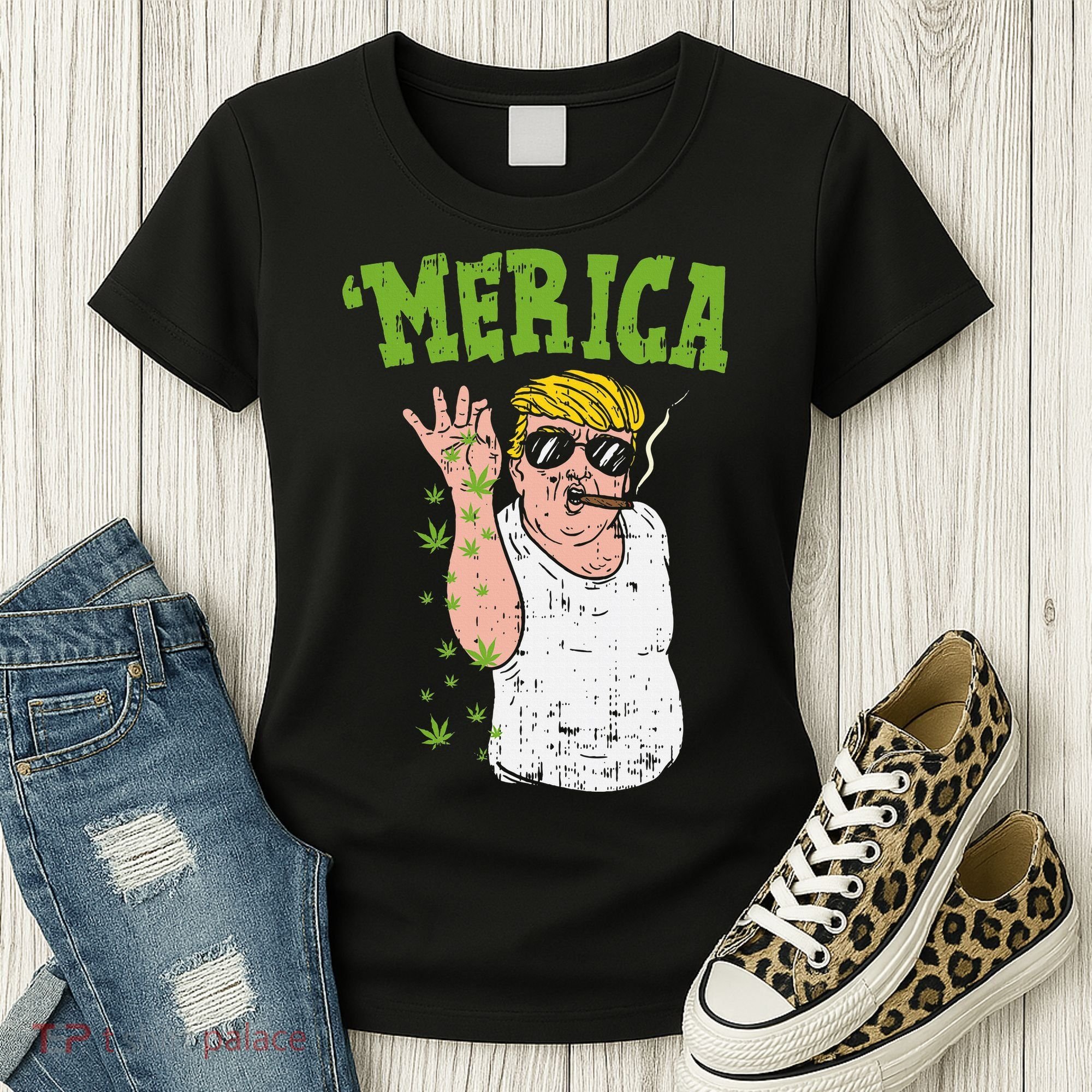 Merica Trump Bae Smoking Weed Cannabis Funny 420 Stoner Gift Women's T-Shirt