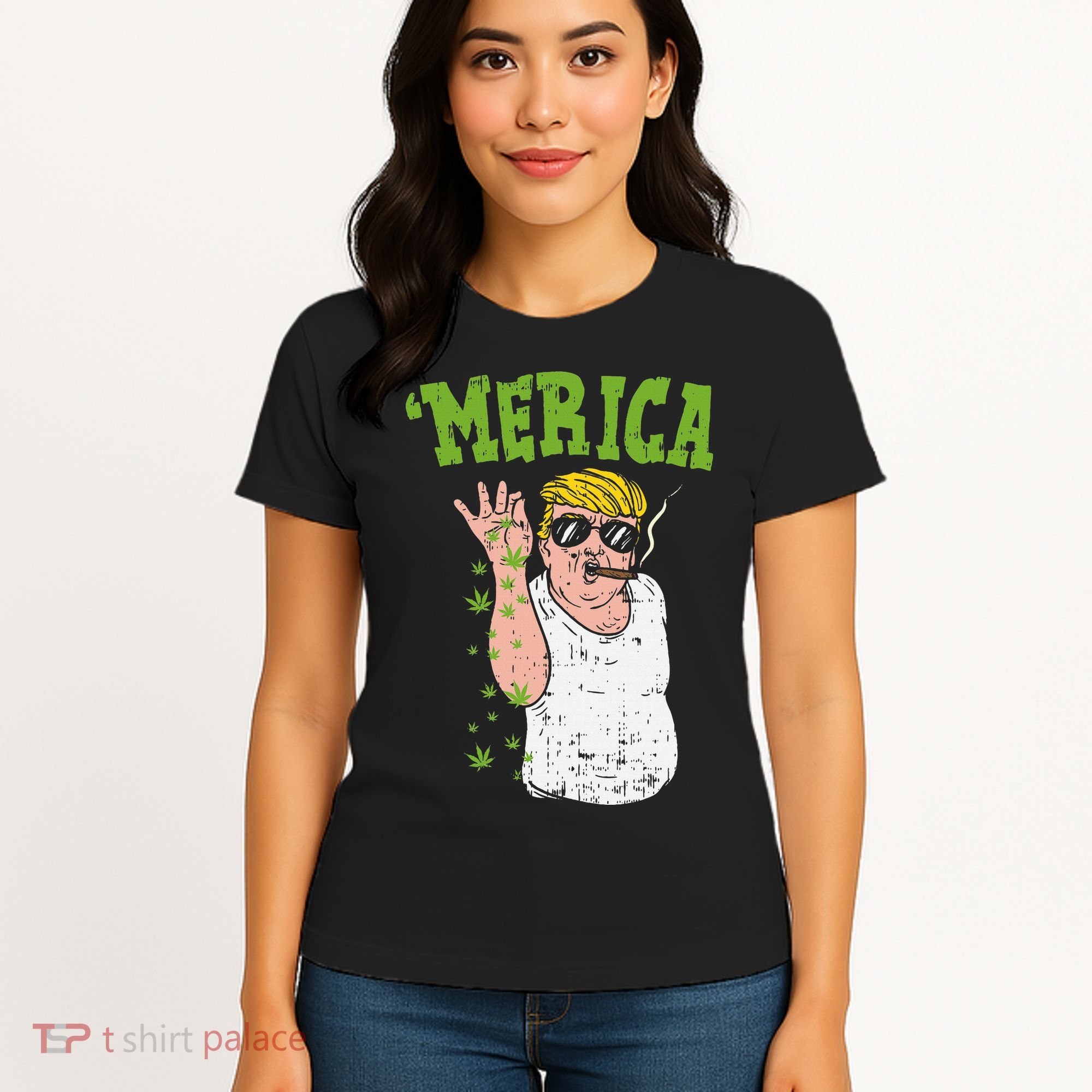 Merica Trump Bae Smoking Weed Cannabis Funny 420 Stoner Gift Women's T-Shirt
