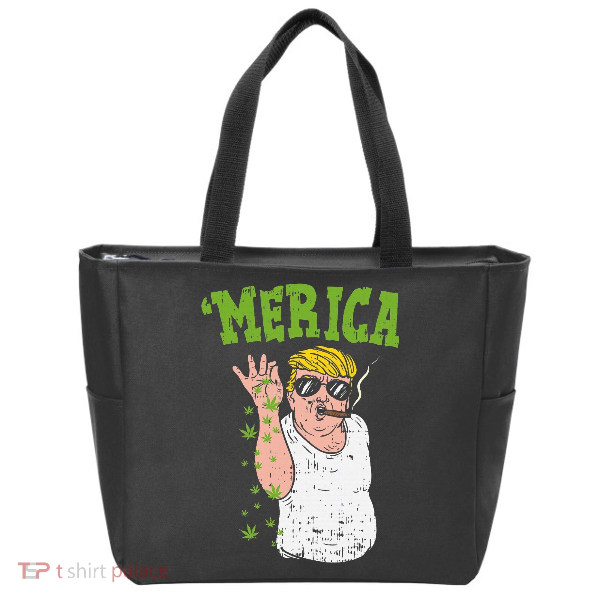Merica Trump Bae Smoking Weed Cannabis Funny 420 Stoner Gift Tote Bag