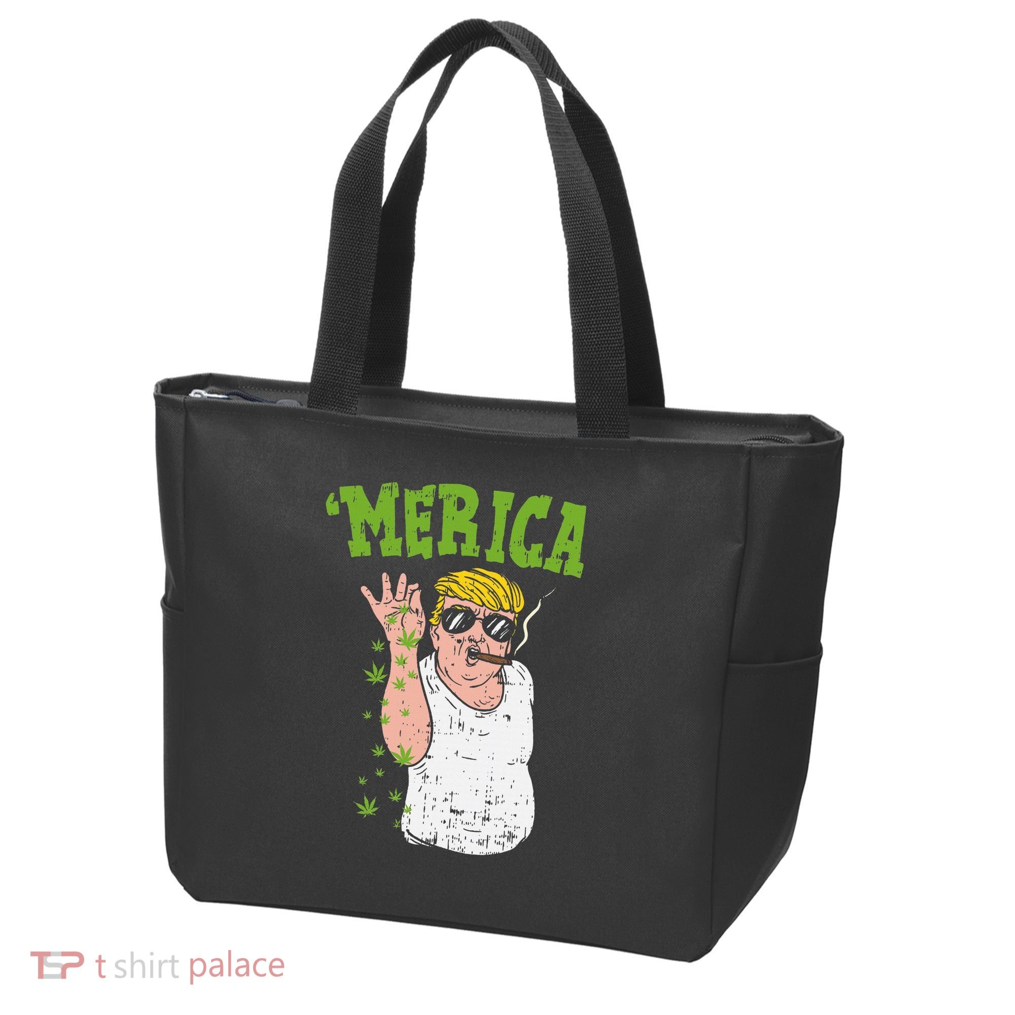 Merica Trump Bae Smoking Weed Cannabis Funny 420 Stoner Gift Tote Bag