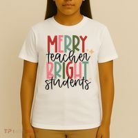 Merry Teacher Bright Students Christmas T-Shirt thumb 4