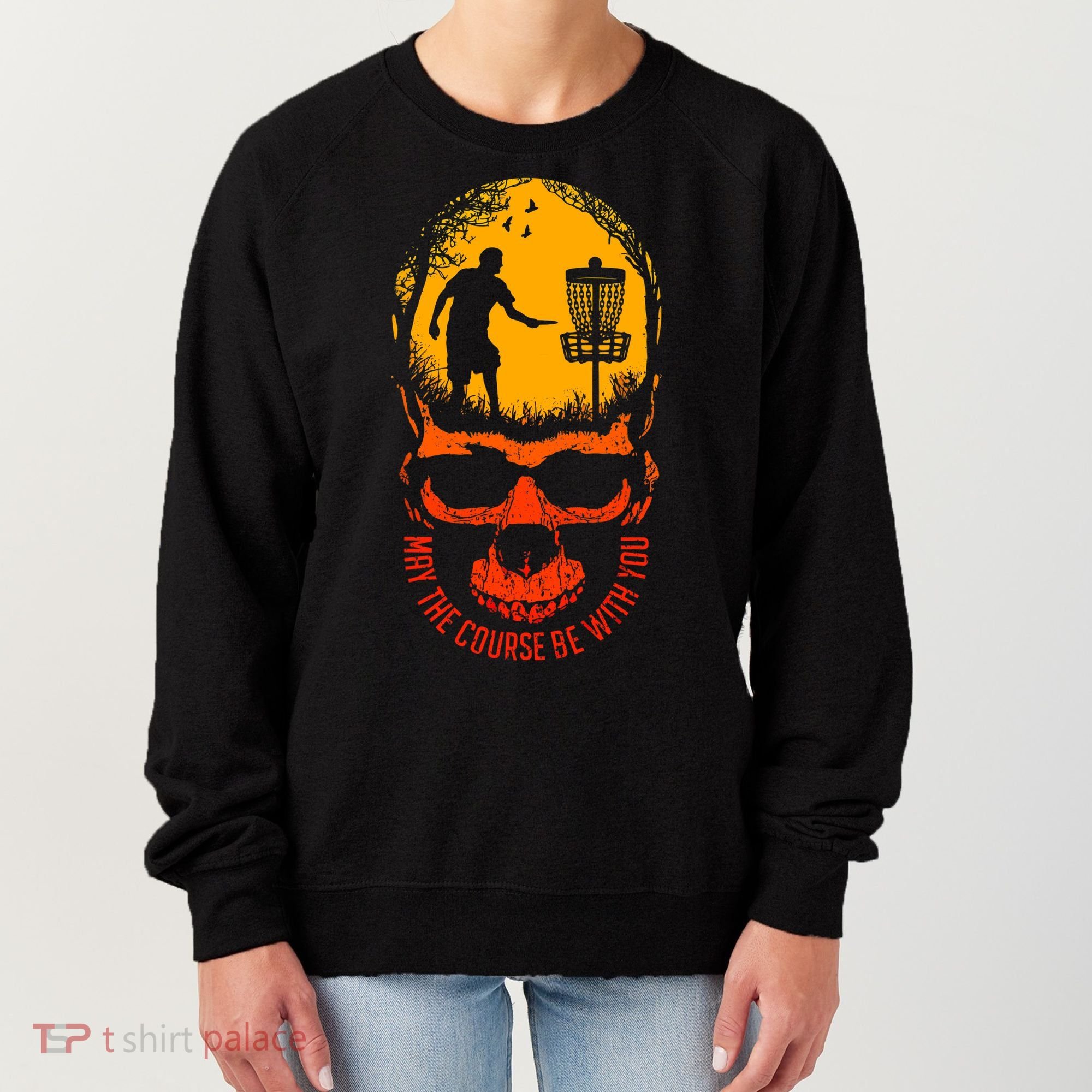 May The Course Be With You Disc Golf Player Skull Sunset Women's Sweatshirt