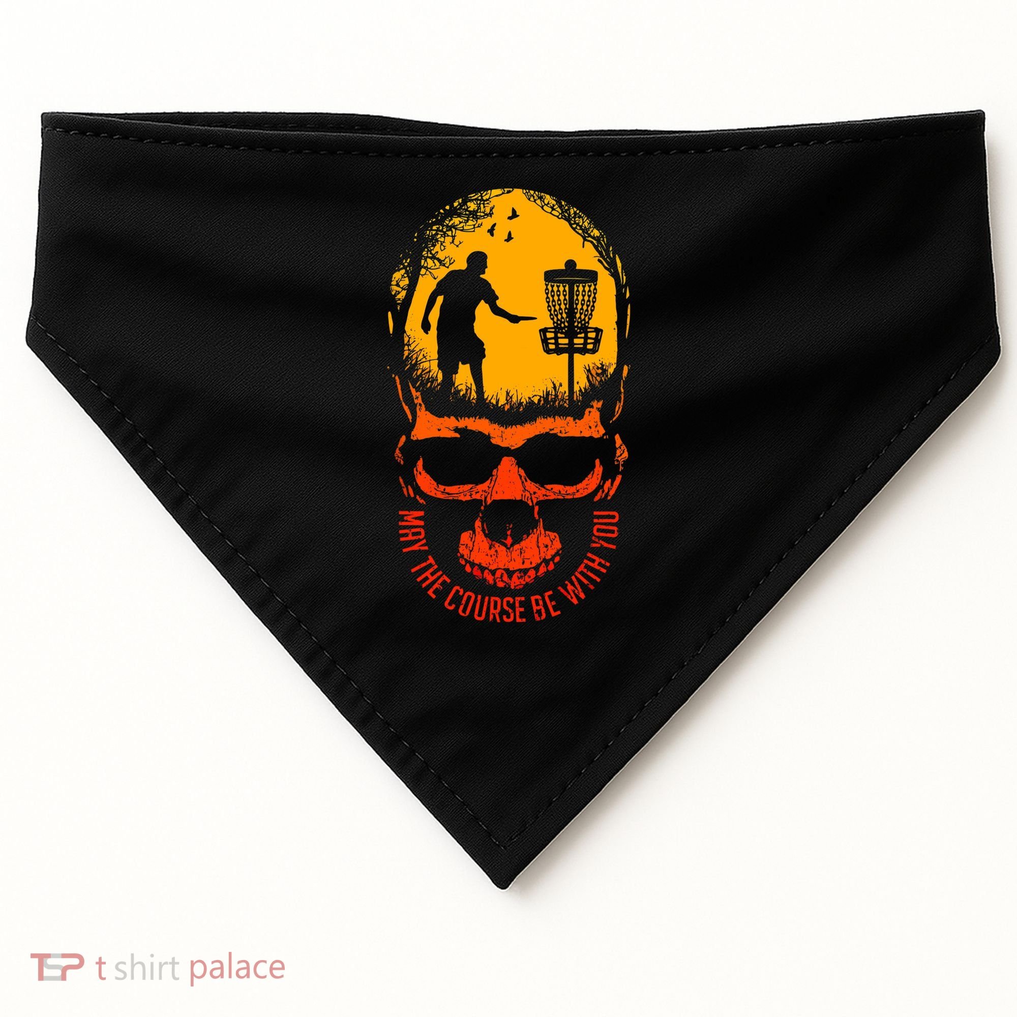 May The Course Be With You Disc Golf Player Skull Sunset USA-Made Doggie Bandana