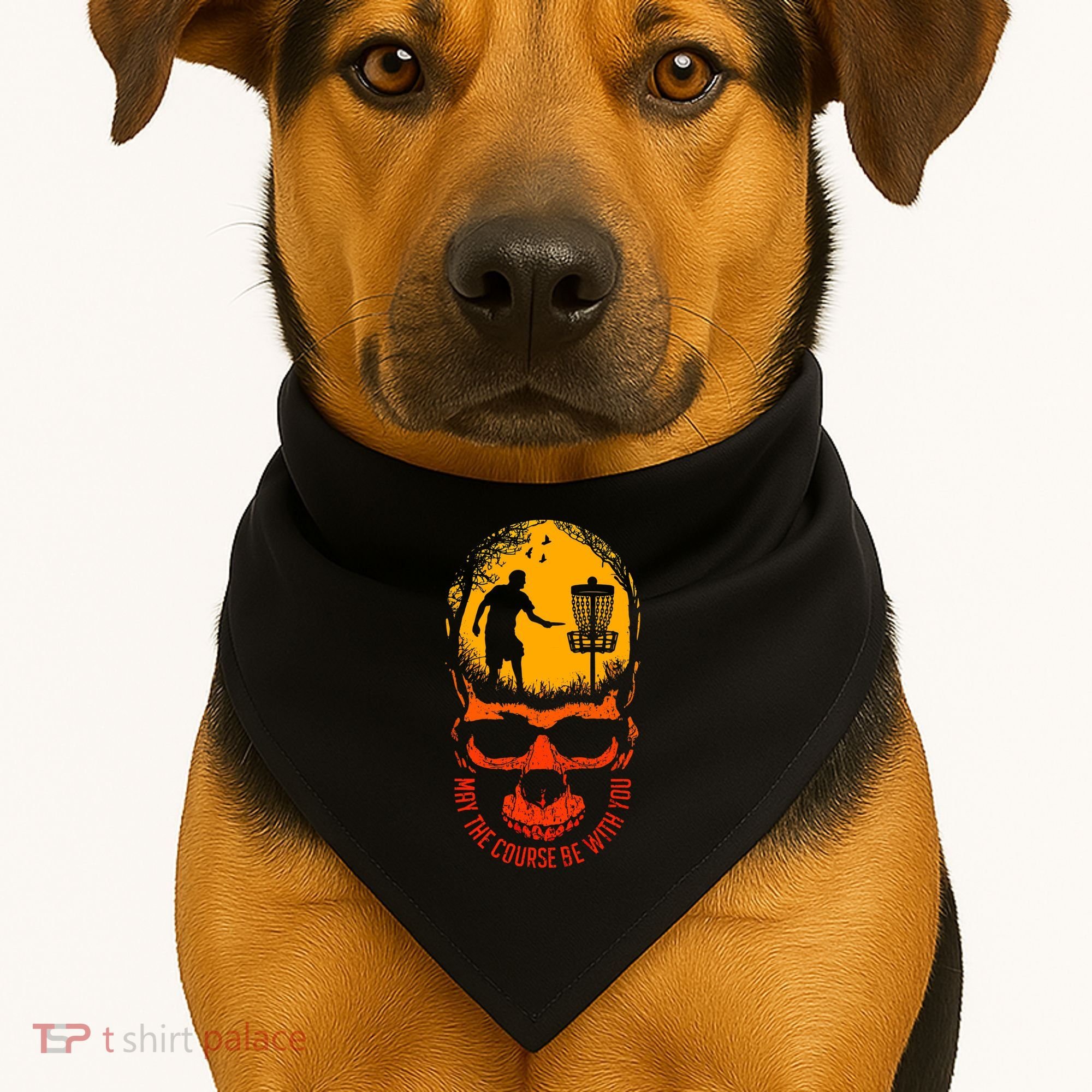 May The Course Be With You Disc Golf Player Skull Sunset USA-Made Doggie Bandana
