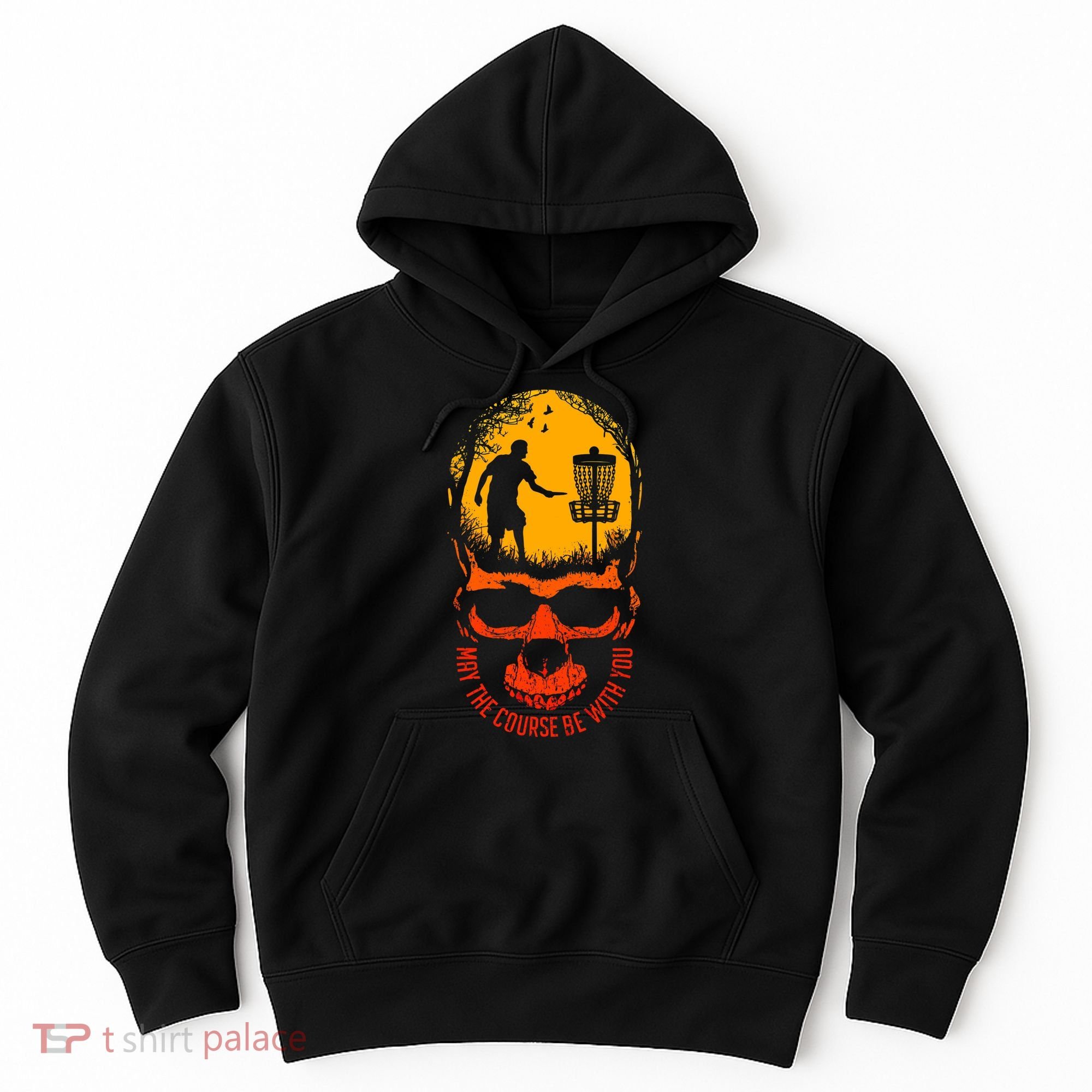 May The Course Be With You Disc Golf Player Skull Sunset Hoodie