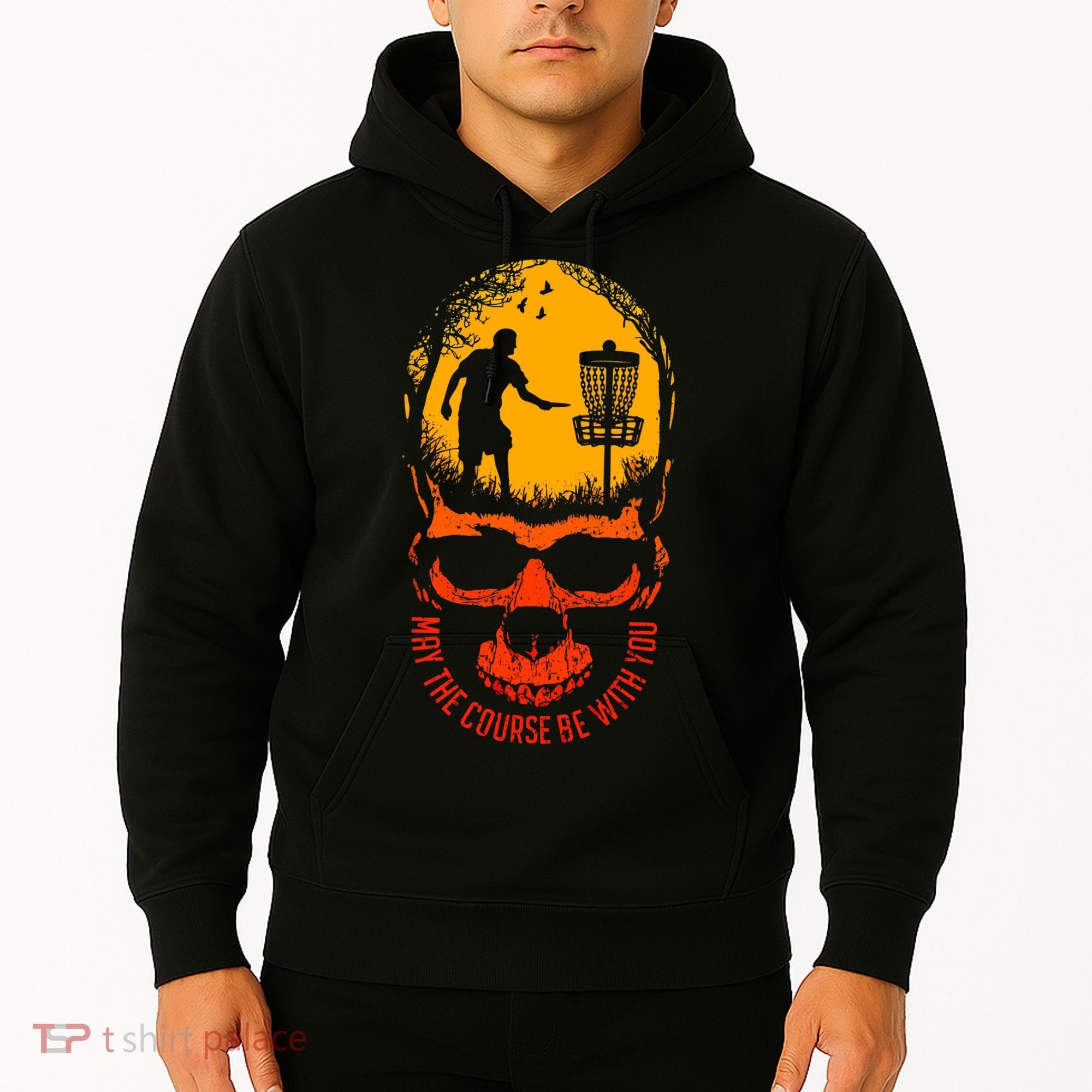 May The Course Be With You Disc Golf Player Skull Sunset Hoodie