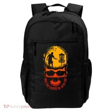 May The Course Be With You Disc Golf Player Skull Sunset Backpack
