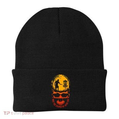 May The Course Be With You Disc Golf Player Skull Sunset Beanie