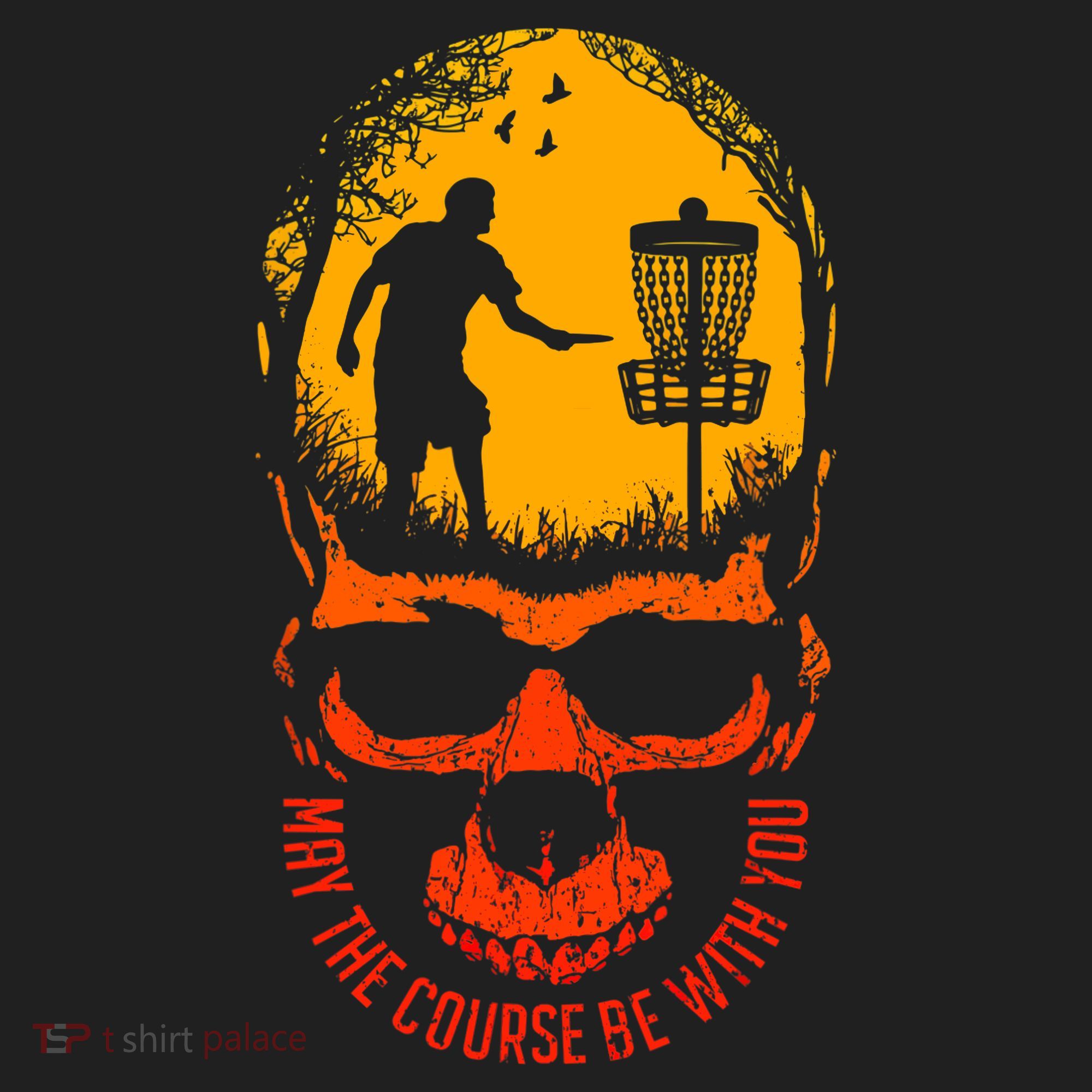 May The Course Be With You Disc Golf Player Skull Sunset Beanie