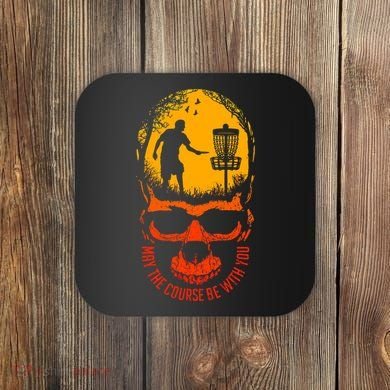 May The Course Be With You Disc Golf Player Skull Sunset Coaster