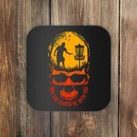 May The Course Be With You Disc Golf Player Skull Sunset Coaster thumb 0