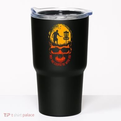May The Course Be With You Disc Golf Player Skull Sunset Tumbler