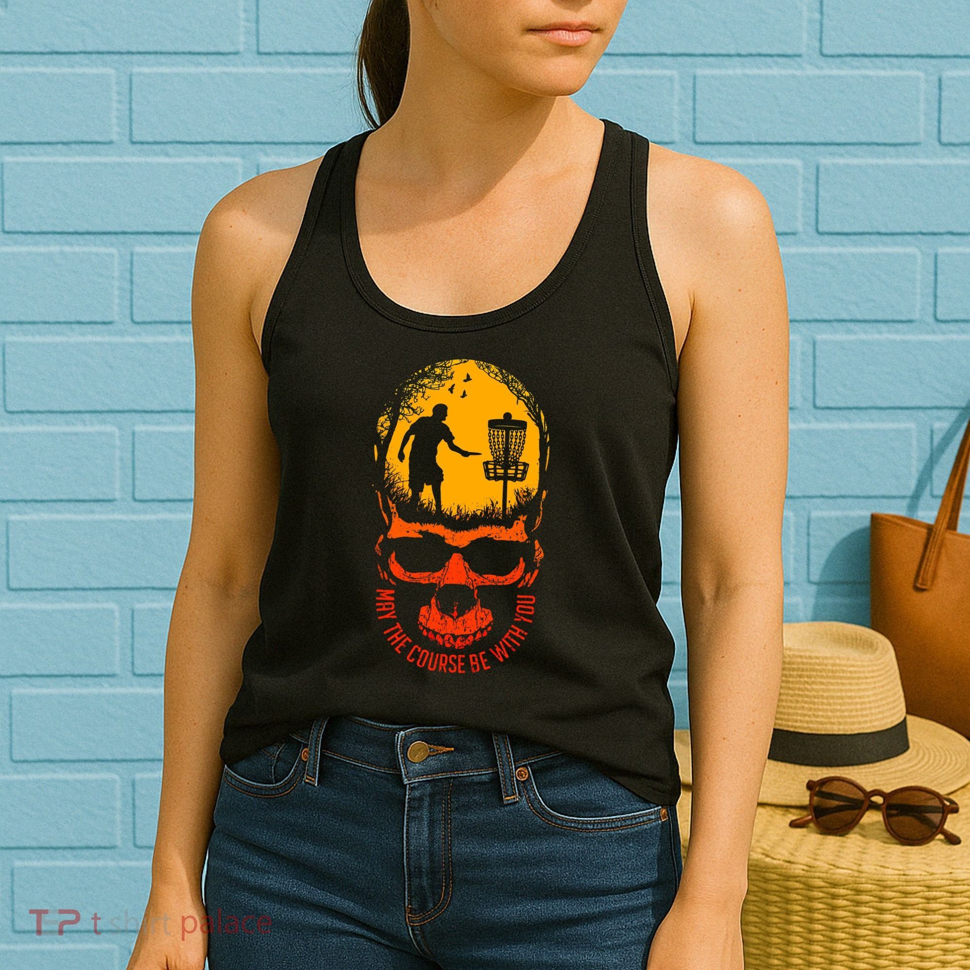May The Course Be With You Disc Golf Player Skull Sunset Women's Tank Top