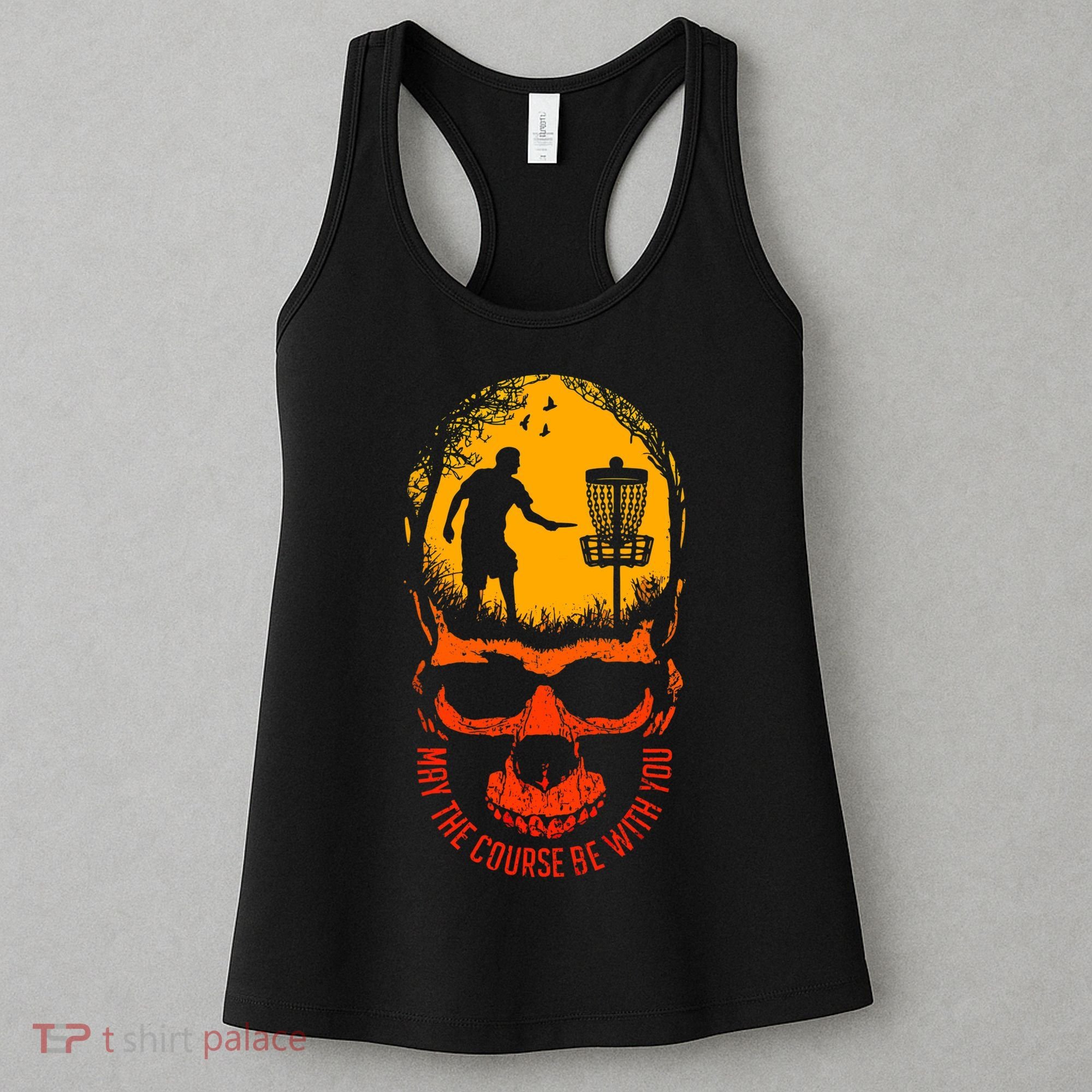 May The Course Be With You Disc Golf Player Skull Sunset Women's Tank Top