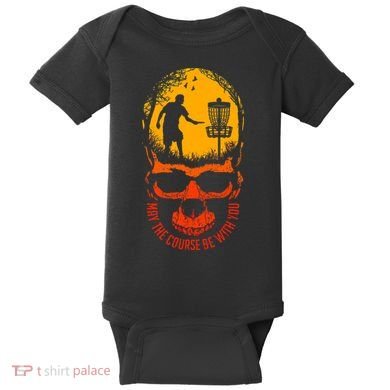 May The Course Be With You Disc Golf Player Skull Sunset Baby Bodysuit