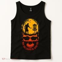 May The Course Be With You Disc Golf Player Skull Sunset Tank Top thumb 2