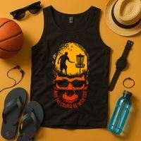 May The Course Be With You Disc Golf Player Skull Sunset Tank Top thumb 4
