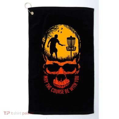 May The Course Be With You Disc Golf Player Skull Sunset Golf Towel