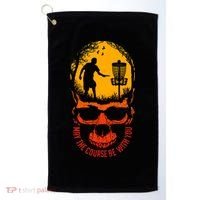 May The Course Be With You Disc Golf Player Skull Sunset Golf Towel thumb 0