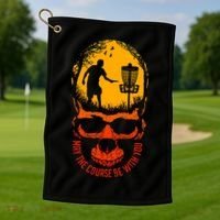 May The Course Be With You Disc Golf Player Skull Sunset Golf Towel thumb 1