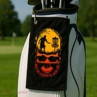 May The Course Be With You Disc Golf Player Skull Sunset Golf Towel thumb 2
