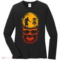 May The Course Be With You Disc Golf Player Skull Sunset Women's Long Sleeve Shirt thumb 0