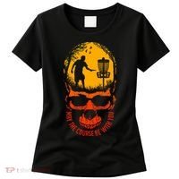 May The Course Be With You Disc Golf Player Skull Sunset Women's T-Shirt thumb 0