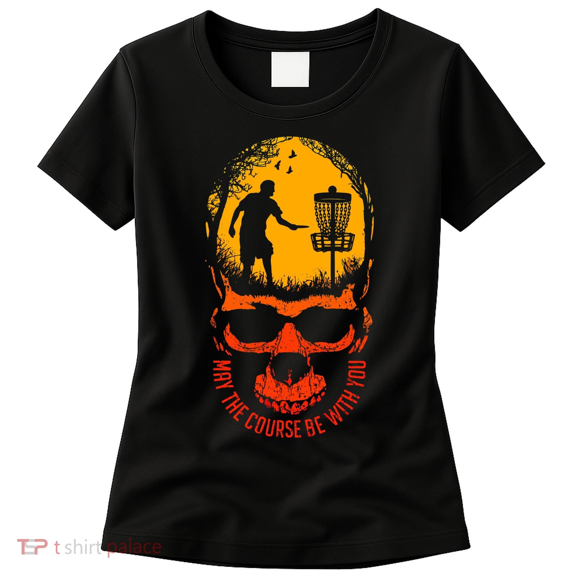May The Course Be With You Disc Golf Player Skull Sunset Women's T-Shirt