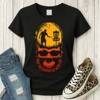 May The Course Be With You Disc Golf Player Skull Sunset Women's T-Shirt thumb 3