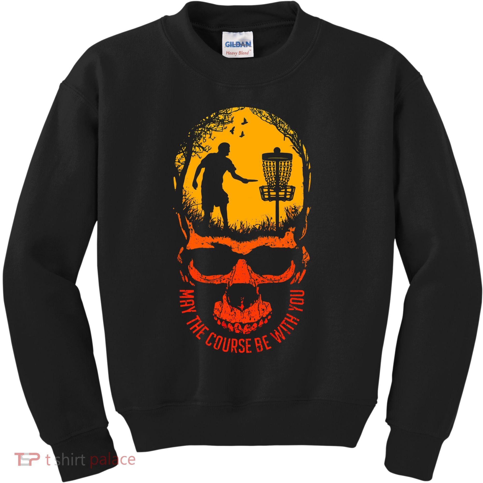 May The Course Be With You Disc Golf Player Skull Sunset Kids Sweatshirt