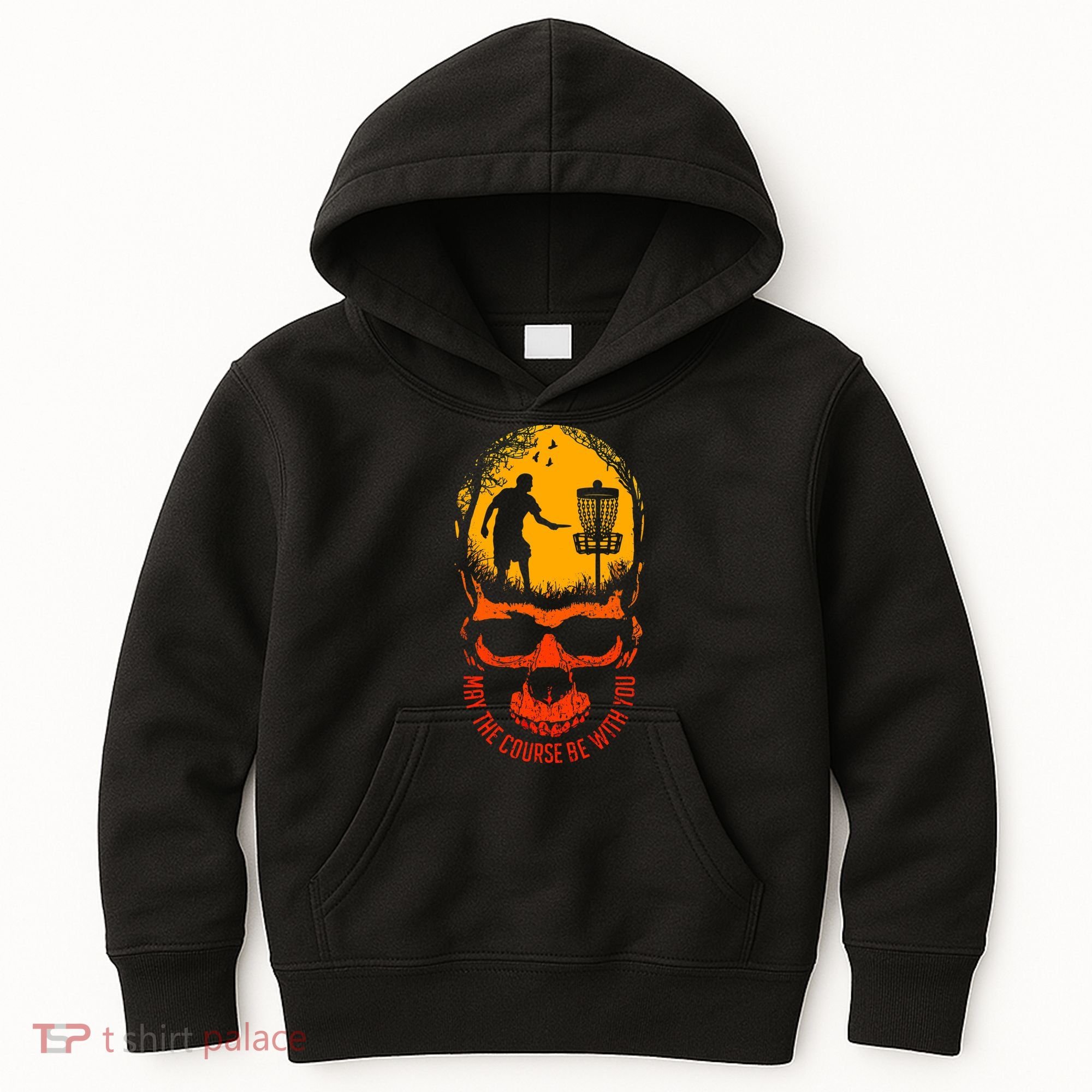 May The Course Be With You Disc Golf Player Skull Sunset Kids Hoodie